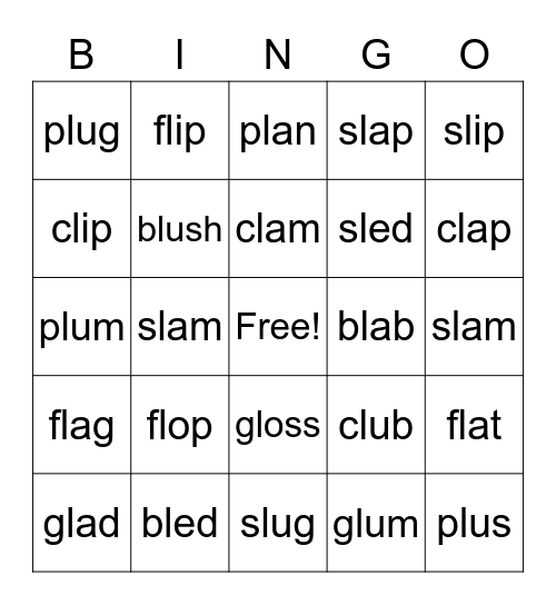 blends - review cl, fl, bl, gl, sl, pl Bingo Card