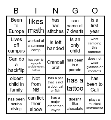 people bingo Card