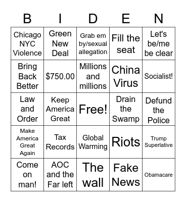 2020 DEBATE NIGHT #1 Bingo Card