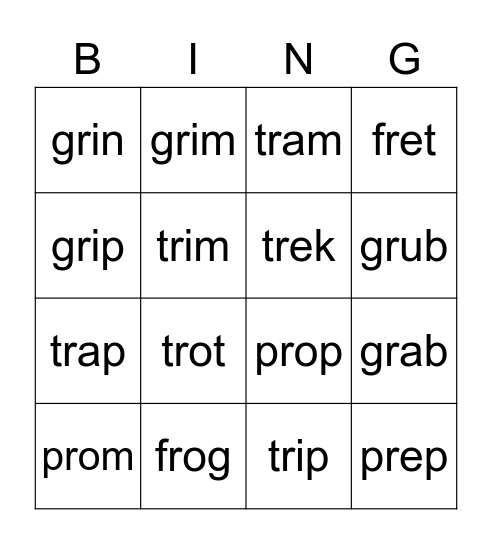 #3 blends fr, gr, pr, tr Bingo Card
