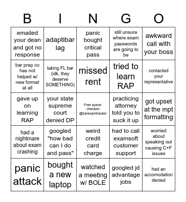 2020 bar exam Bingo Card