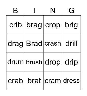 # 4 blends br, cr, dr Bingo Card