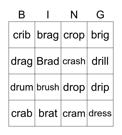 # 4 blends br, cr, dr Bingo Card