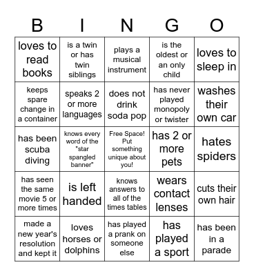 Icebreaker Bingo Card