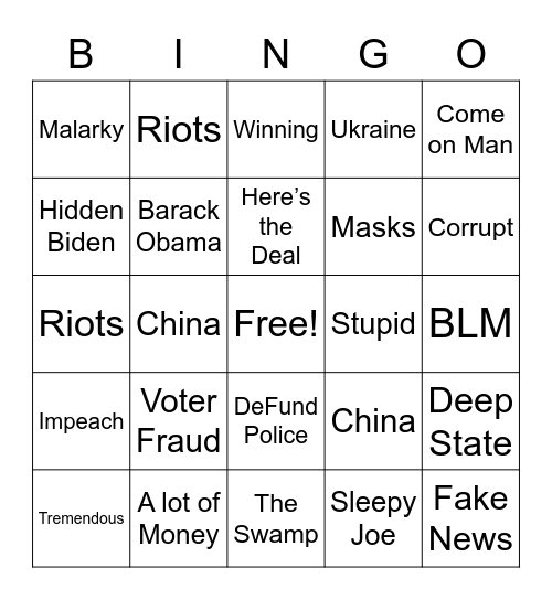 Debate Bingo Card