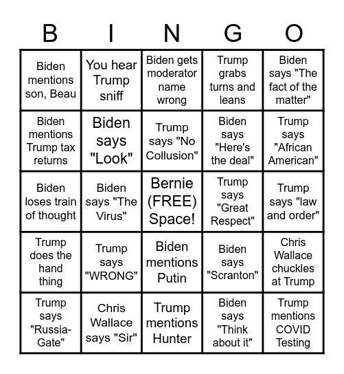 Debate BINGO Card