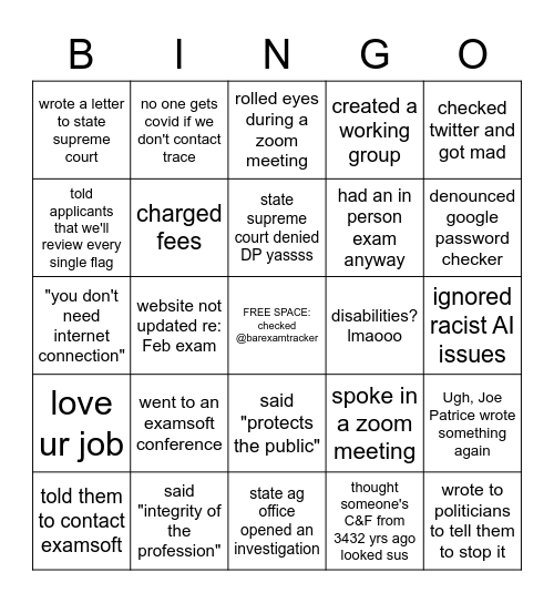 2020 bar exam: BOLE edition Bingo Card