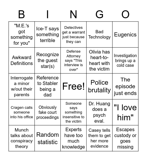 SVU Bingo v.1 Bingo Card