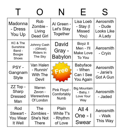 Game Of Tones 9-28-20 Game 1 Bingo Card