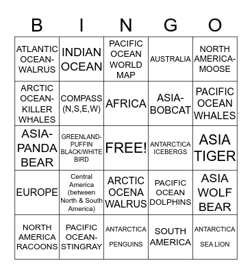 world bingo Card