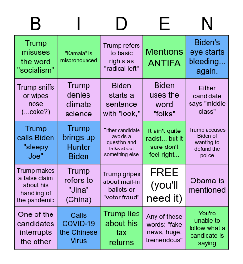 DeBates for Biden! Bingo Card