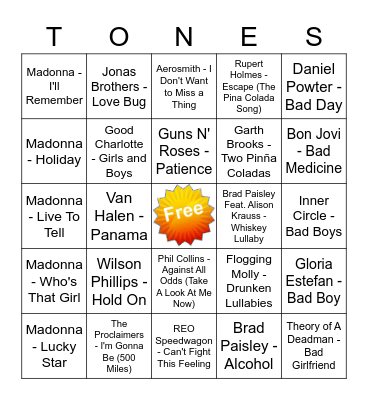 Game Of Tones 9-28-20 Game 7 Bingo Card