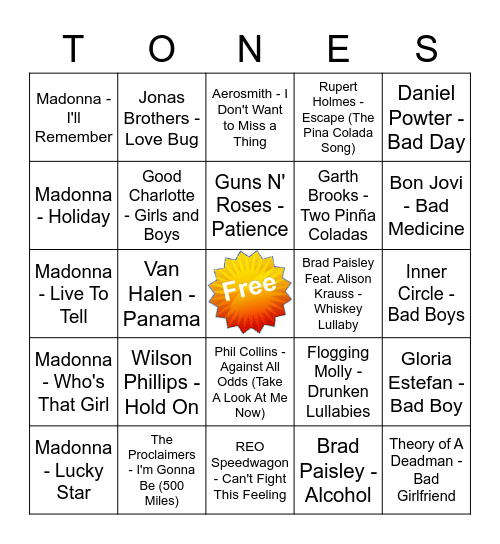 Game Of Tones 9-28-20 Game 7 Bingo Card