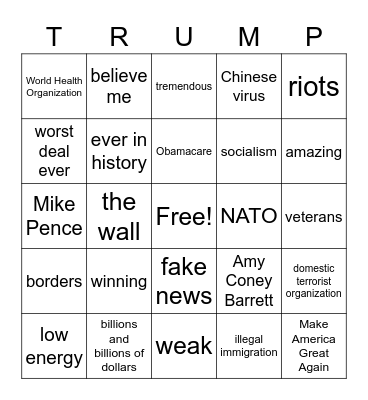 2020 Debate Bingo Card