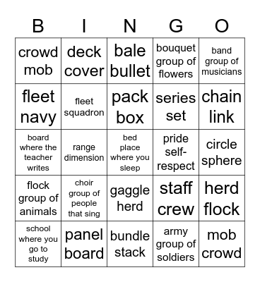 Collective Nouns Bingo Card