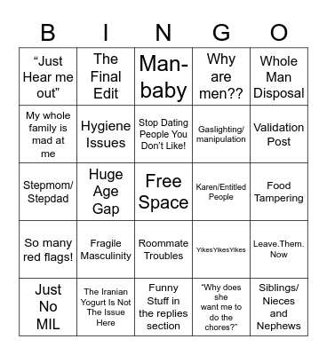 AITA Bingo Card