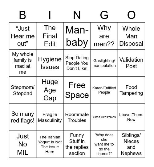 AITA Bingo Card