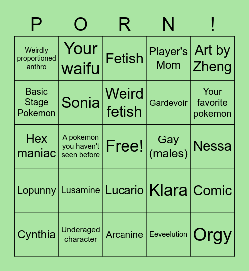 r/pokeporn Bingo Card