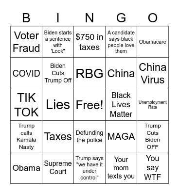Presidential Debate Bingo Card