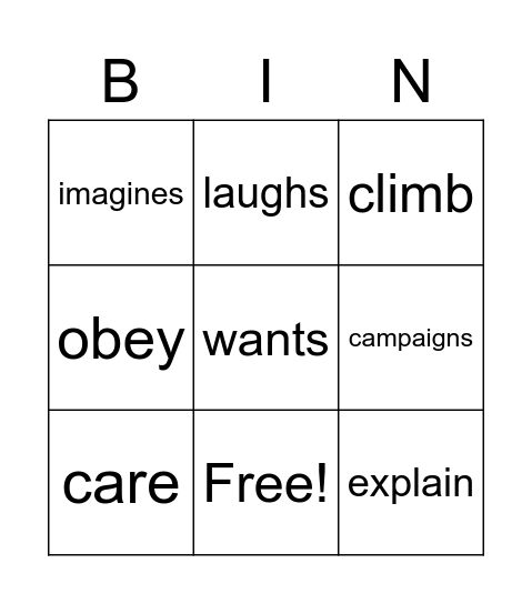 Subject Verb Agreement Bingo Card