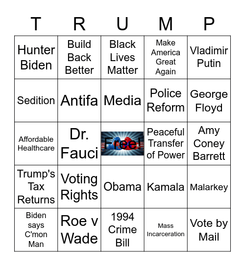 First Pres Debate 9/30/20 Card #1 Bingo Card