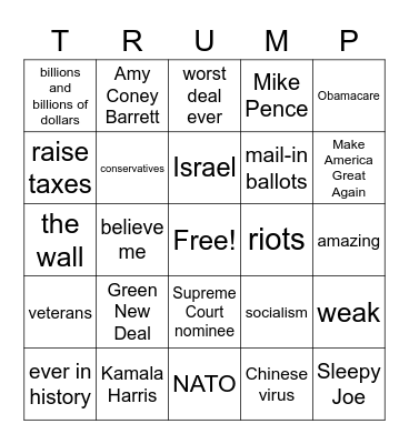 2020 Debate Bingo Card