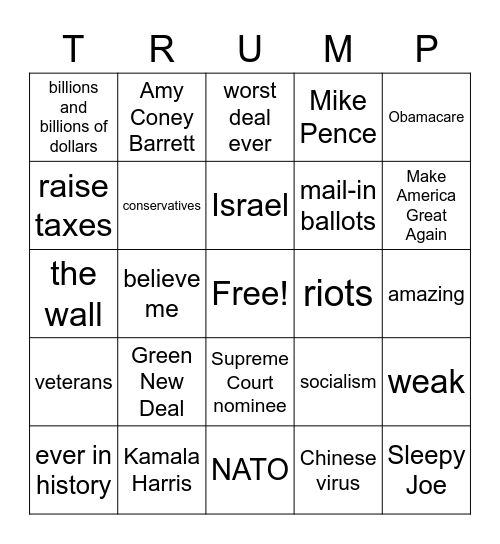 2020 Debate Bingo Card