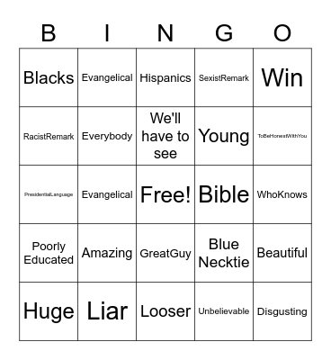 Donald Trump's Debate Lingo Language Bingo Card
