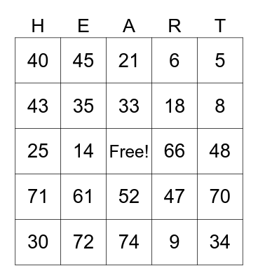 American Heart Association BINGO Card