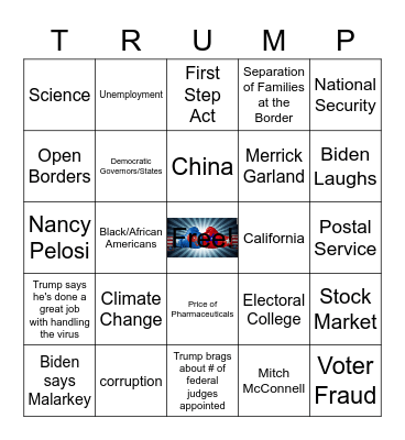 First Pres Debate 9/30/20 Card #2 Bingo Card