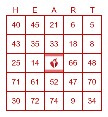American Heart Association BINGO Card