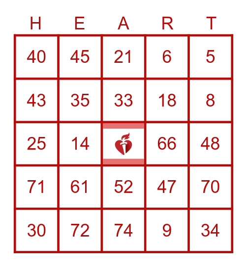 American Heart Association BINGO Card