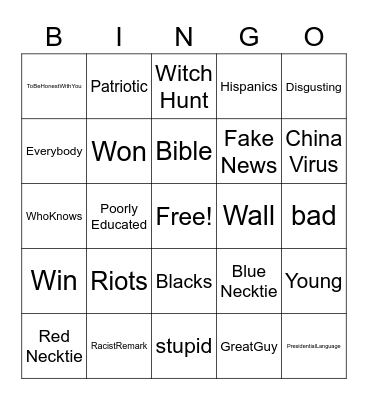 Donald Trump's Debate Lingo Language Bingo Card