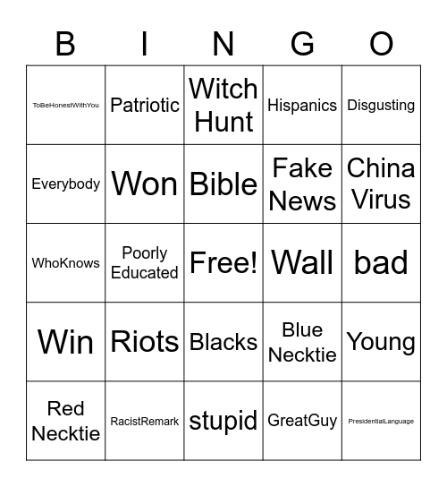 Donald Trump's Debate Lingo Language Bingo Card