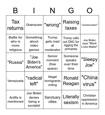 Presidential Debate Bingo Card
