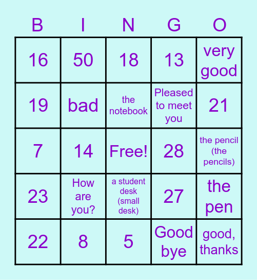 Vocab Review Bingo Card