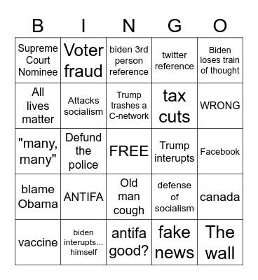 Presidential Debate! Bingo Card
