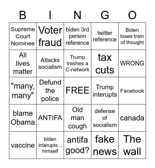 Presidential Debate! Bingo Card