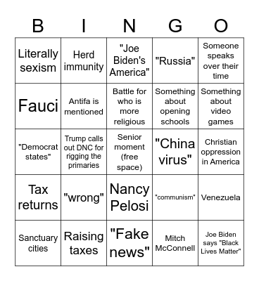 Presidential Debate Bingo Card