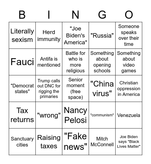 Presidential Debate Bingo Card