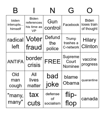 Presidential Debate! Bingo Card