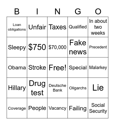 September 29 Unhappy Hour Debate Bingo Card