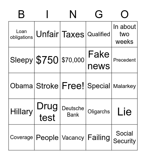 September 29 Unhappy Hour Debate Bingo Card
