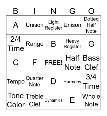 Music Bingo Card