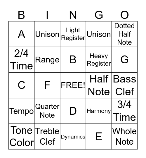 Music Bingo Card