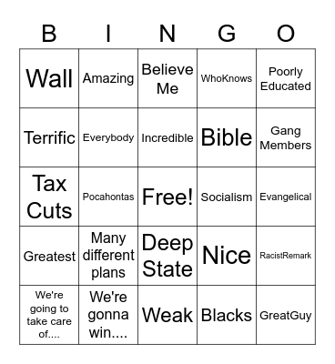 Donald Trump's Debate Lingo Language Bingo Card