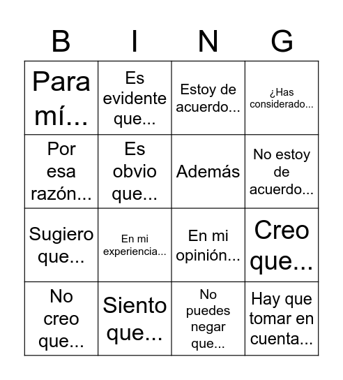 Charla Frases Bingo Card