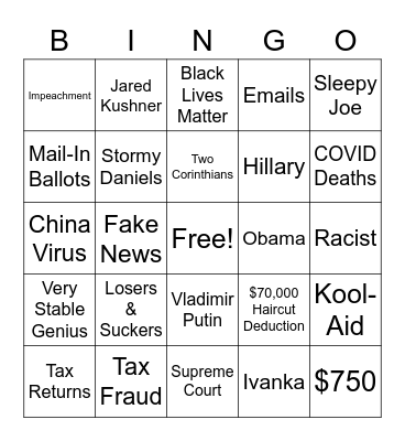 2020 PRESIDENTIAL DEBATE Bingo Card