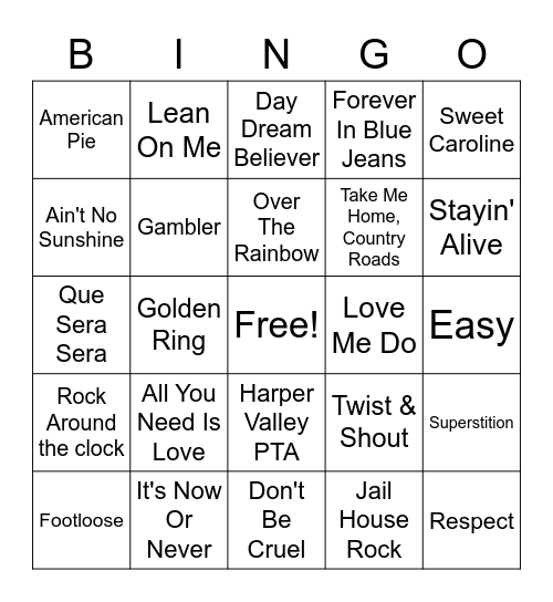 Music Bingo Card