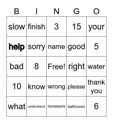 Survival Signs Bingo Card